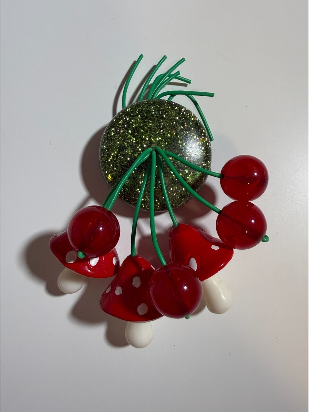 Mushroom Brooch - Luxulite Glitter Autumn Fakelite Reproduction Lucite Mario